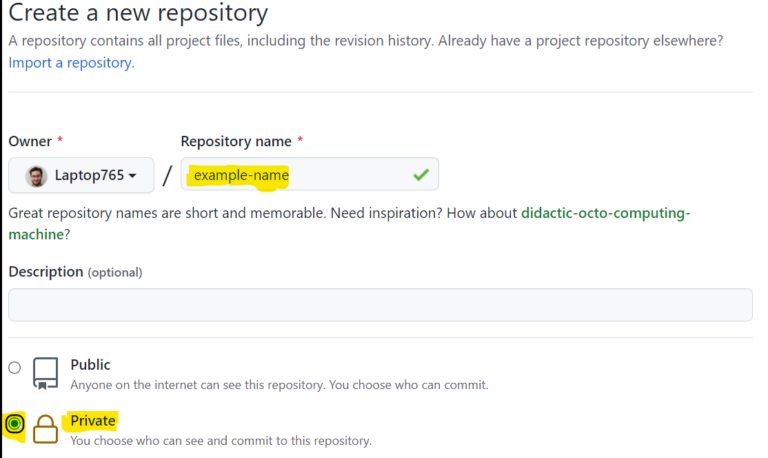 Create private repository on GitHub